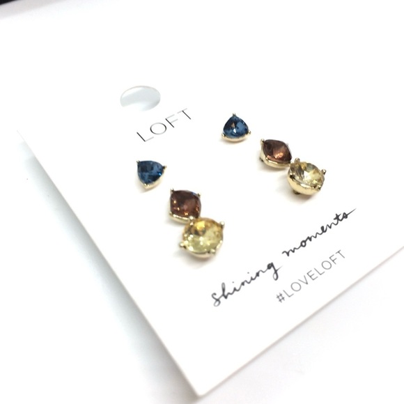 3/$30 NWT ANN TAYLOR LOFT RHINESTONE STUD EARRINGS MULTI-COLOR BLUE PINK YELLOW - Picture 5 of 11